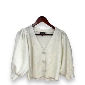 Kayla’s Armoire v neck button up crop sweater 3/4 balloon sleeve size small